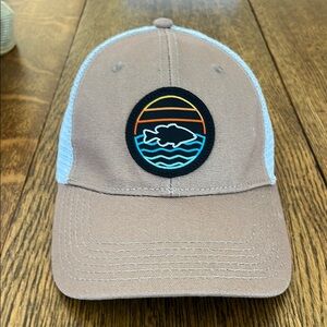 Beige and Blue Trucker Hat with Patch